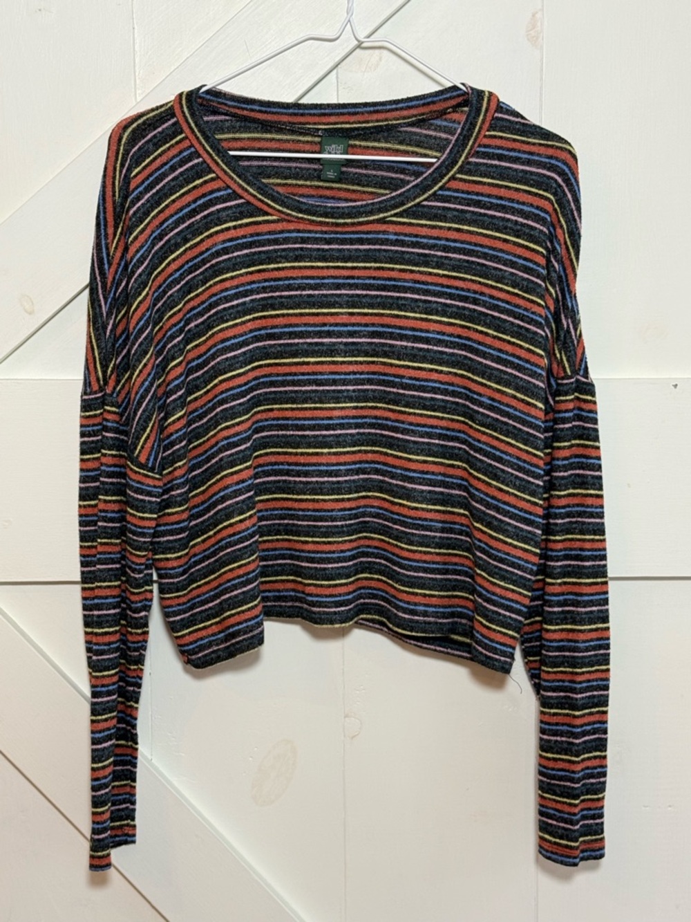 Wild Fable L Multicolor Striped Cropped Long Sleeve Top Retro Y2K